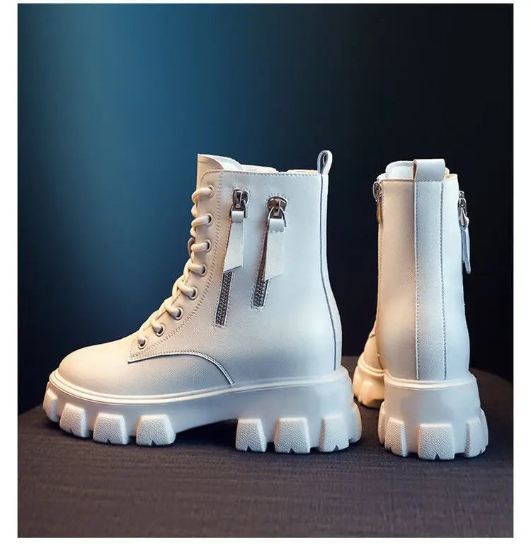 Booties 2025 New Korean Style Fleece-Lined Autumn Winter High-Top Cotton Shoes Women's Boots High Heel Mid-Calf Bootsins