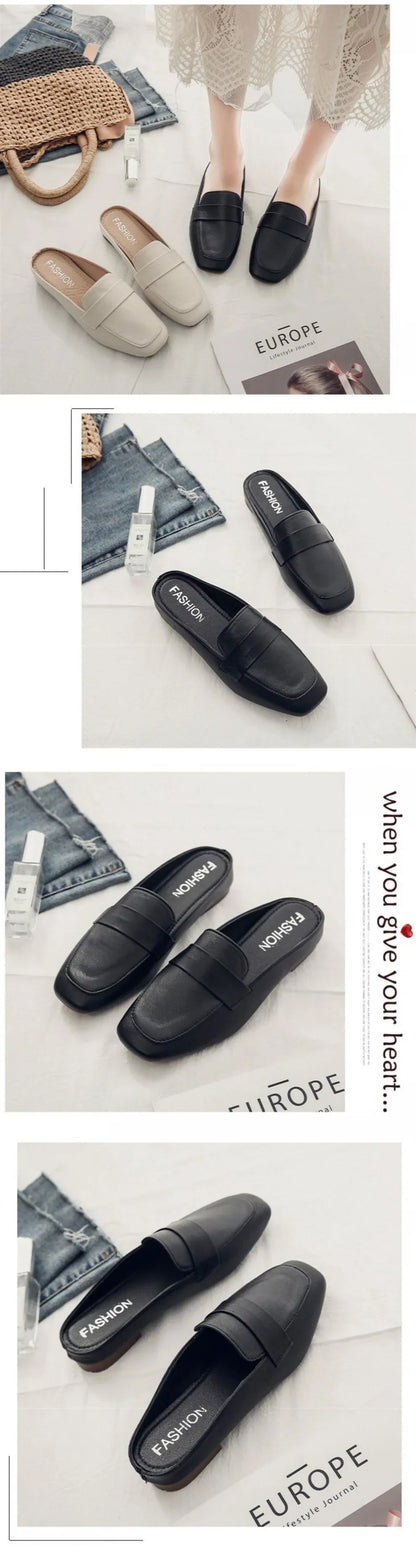 Women Leather Slip-On Flat Shoes PU Insole Casual Comfort