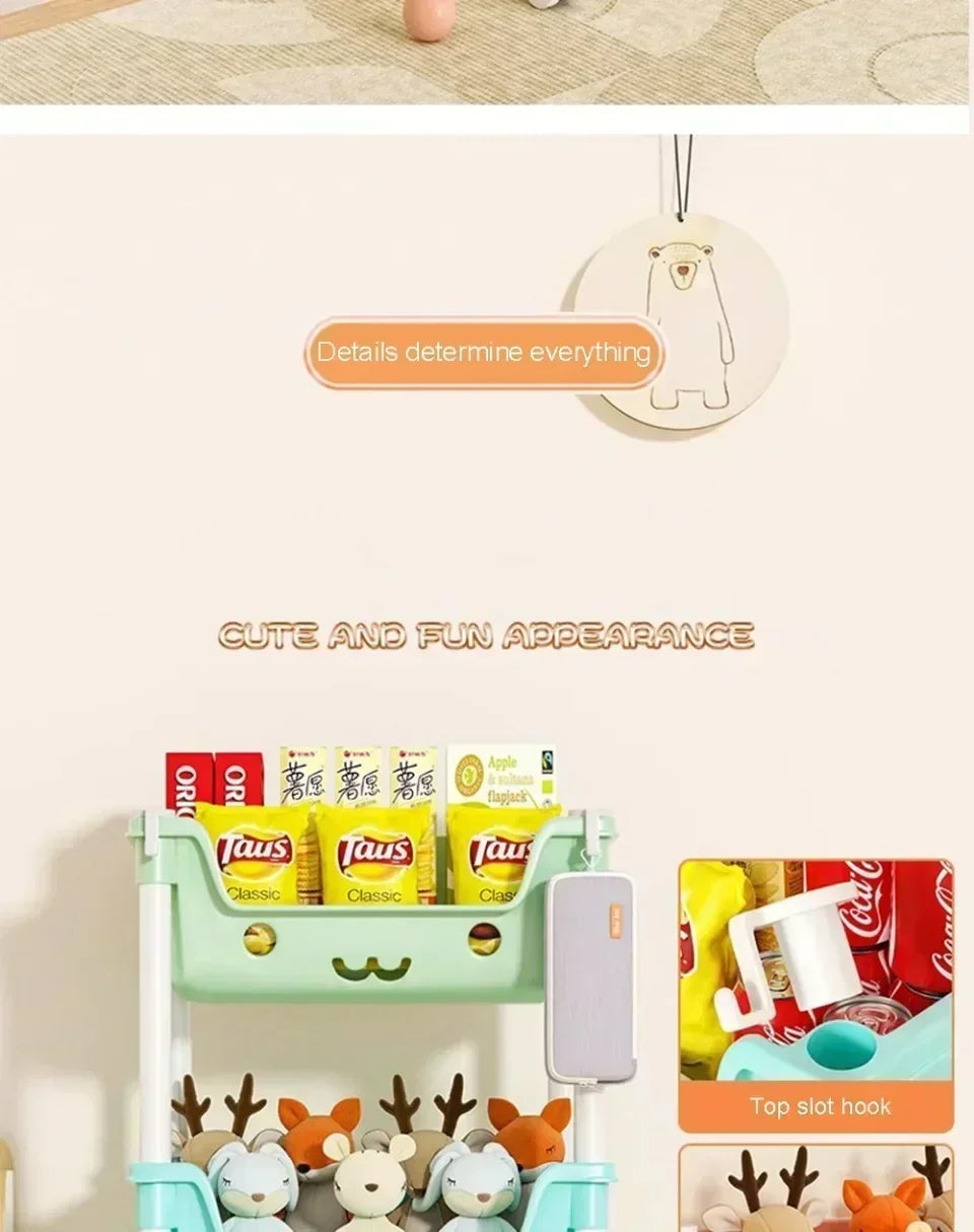 Macaron Storage Handcart Snack Storage Rack Movable Household Large Capacity Wheeled Kitchen Rolling Rack Children Storage Rack