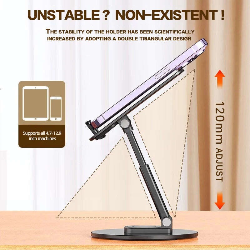 360 Degrees Rotable Metal Desk Mobile Phone Holder Stand For iPhone Xiaomi iPad Adjustable Desktop Tablet Table Cell Phone Stand
