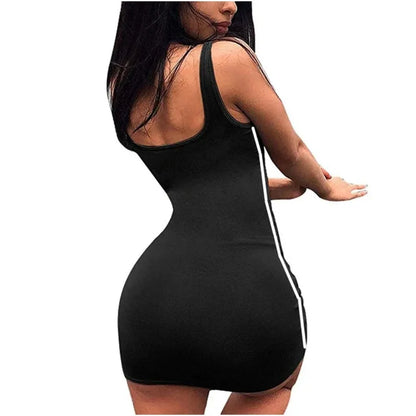 Summer Women Sleeveless Spaghetti Strap Mini Sheath Dress Polyester Elastane