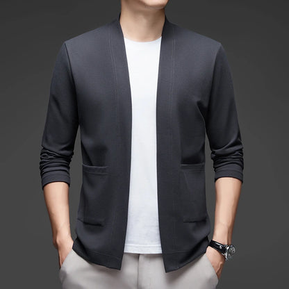 Men's Knit Long-Sleeved Open-Front Solid-Color Cloak Jacket All-Season Polyester