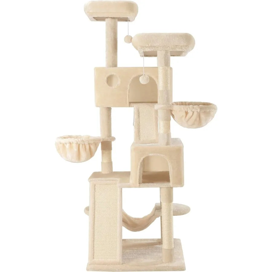 65in Larger Cat Tree Tower Condo for Indoor Kitties/Multi-Level Furniture Activity Center with Wide Base/Cozy Plush Cat Perches
