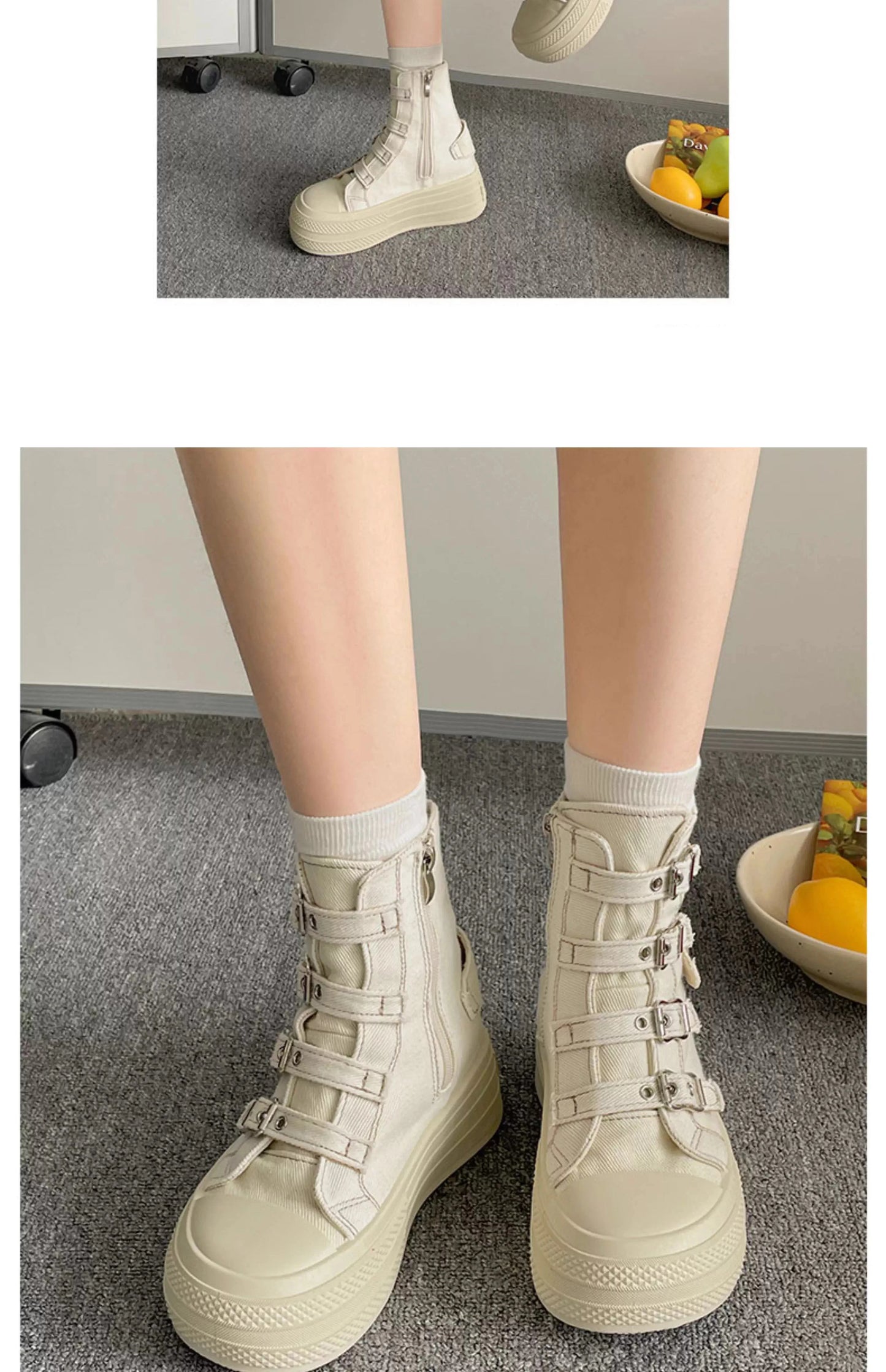 CHABELLA Women's High Top Canvas Shoe Design Buckle Strap Zip Simplicity Female Shoes 2025  High Street Grace Waling Shoes