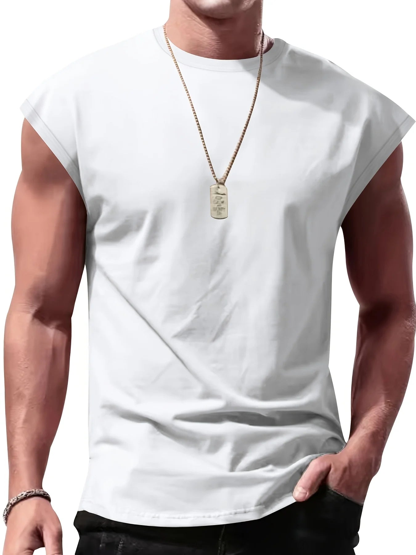 Men'S Summer Solid Color Sleeveless Tank Top Breathable Suitable for Casual Sports Versatile Style
