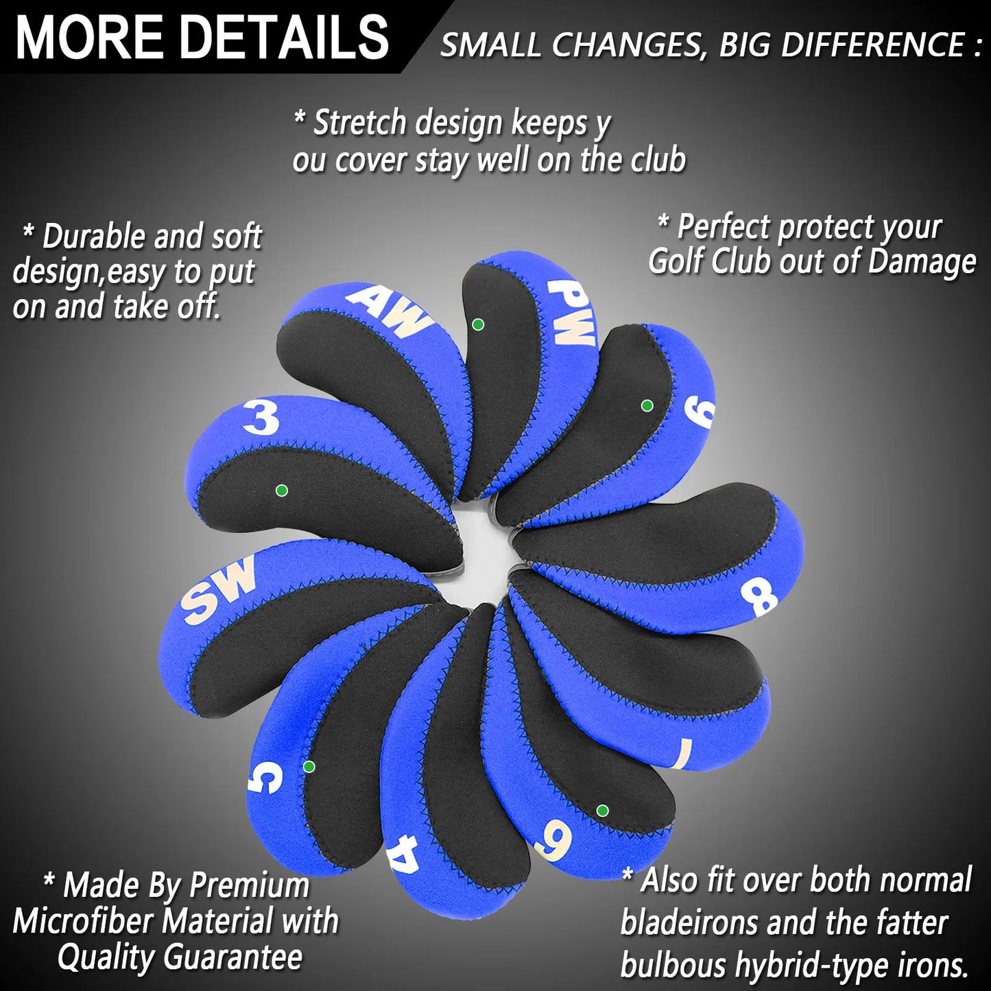 Golf Iron Head Covers 10pcs Set with Putter Protector, Lightweight & Durable for Easy Transport, Universal Fit for All Iron Club