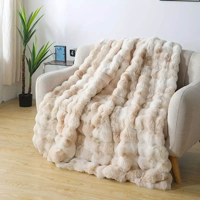 [Cozy|Faux Rabbit] Soft, Warm, 1pc Cozy Faux Rabbit Fleece Blanket | Throw for Bedroom, Guest Room, Living Room, Student Dormito