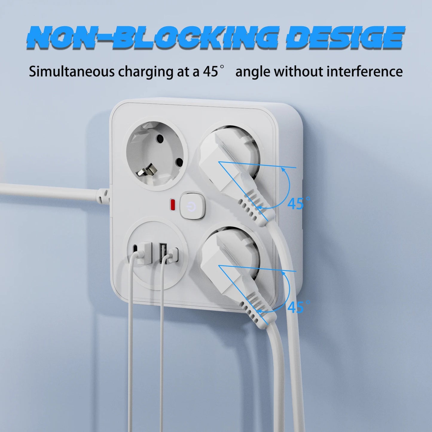European plug extension cord power strip with 3AC+2USB-A+2USB-C with switch multi-contact socket 13A 250V 3250W surge protector