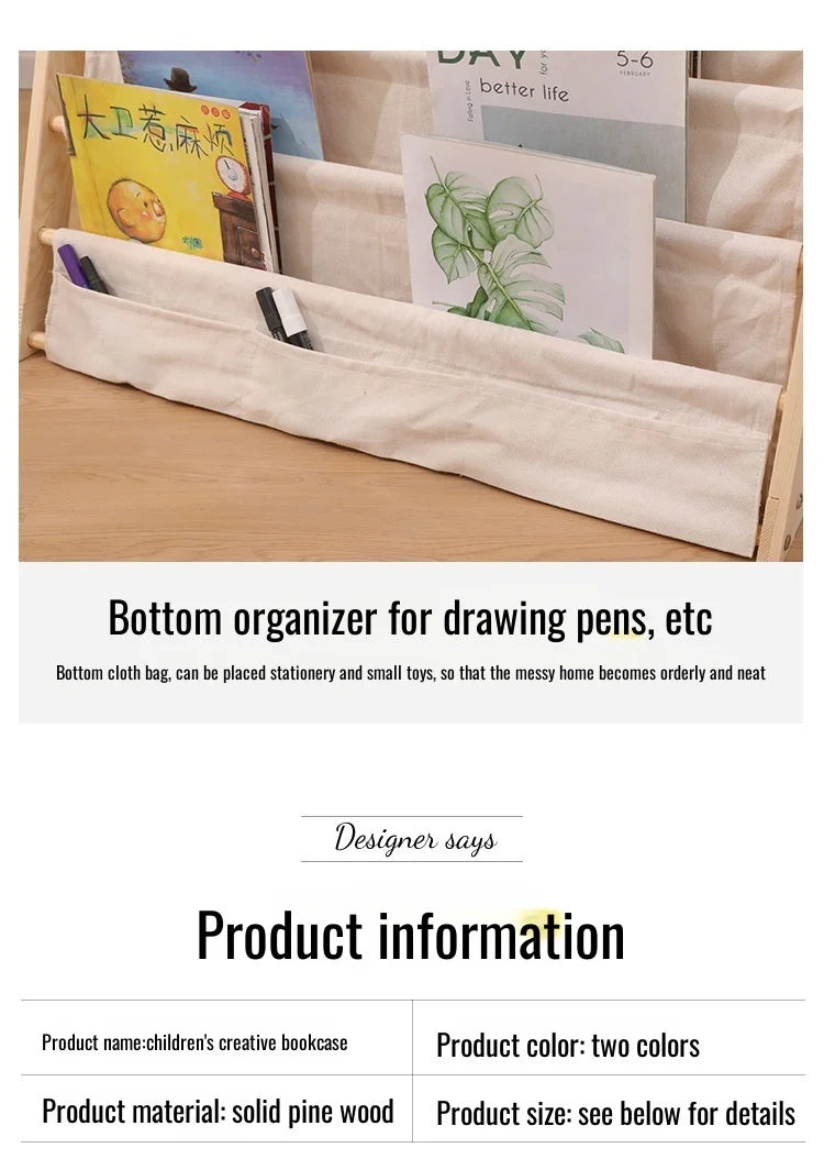 Wooden Movable Kids Bookshelf Multi-Layer Storage Bookcase Floor Standing Reading Shelf for Children's Books & Toys