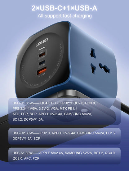 Cube Power Strip 3 Outlets UK US EU Plugs 2m USB Socket Surge Protector