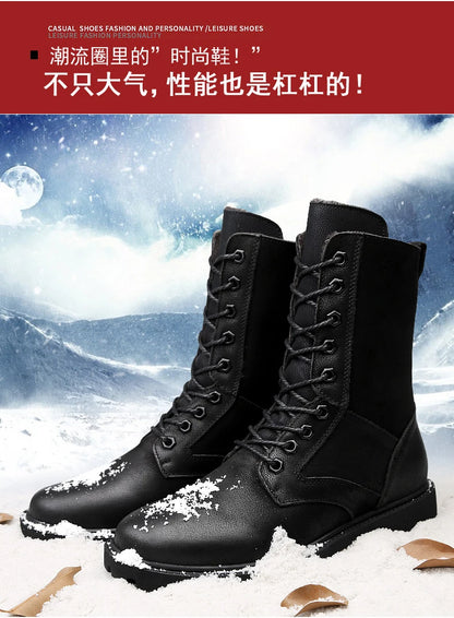 Men's Leather Motorcycle Boots Mid-Calf With Plush Lining