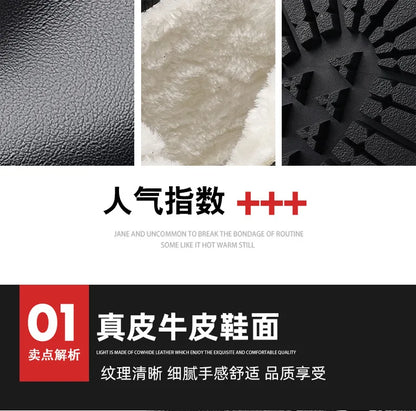 Winter Waterproof Genuine Leather Lace Up Ankle Boots For Men Outdoor