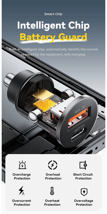 45W USB Type-C Car Charger With QC 3.0 PD 3.0 SCP AFC