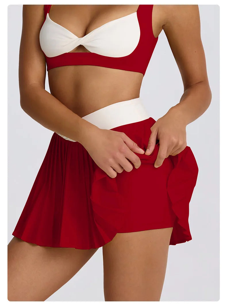 Women's High-Waisted Illusion Two-Piece Skort Quick-Dry Breathable Anti-Chafing Pleated Skirt for Running Gym Tennis