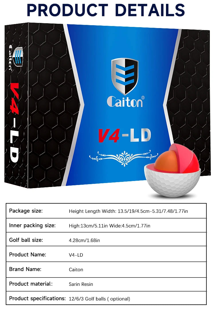Caiton Pro Golf Balls - 4 Layers, DuPont Surlyn, Adds 30 Yards, Tournament Performance, Great Feel (12/6/3 Pack)