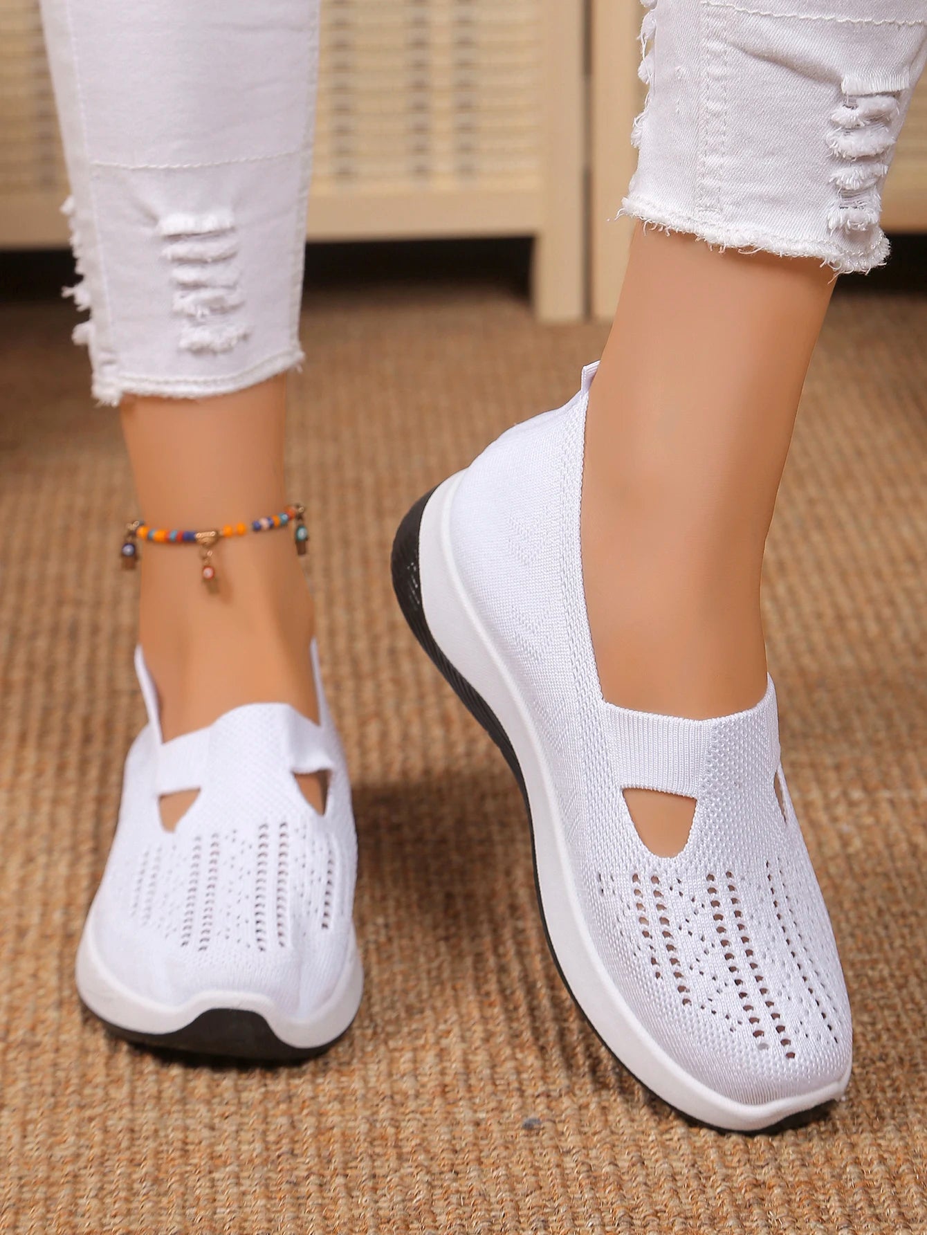 Women's shoes Solid Color Breathable Sneakers, casual sneaker women's summer sneakers, Low-top Knitted Casual Shoes Mom Shoes