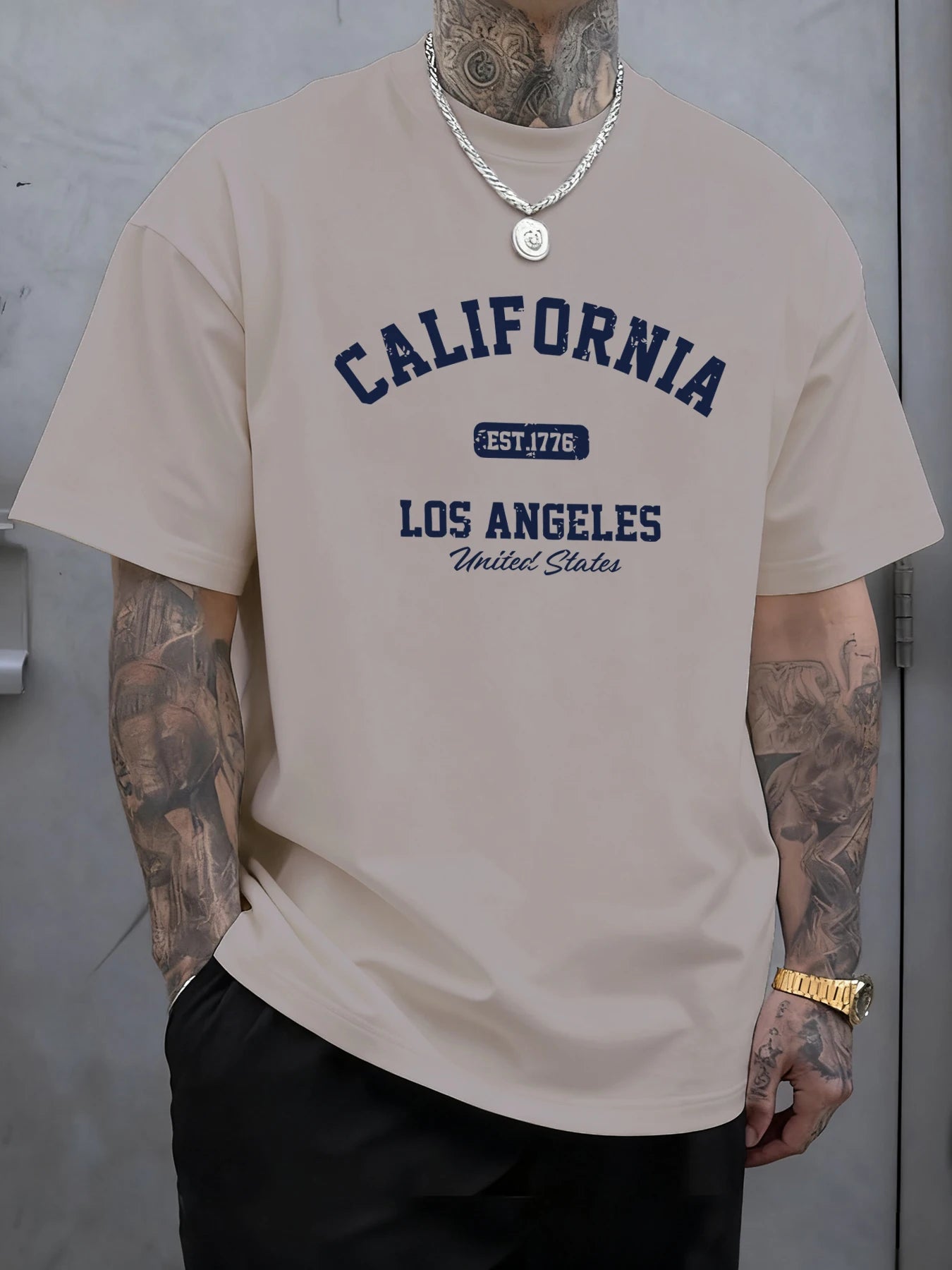 California Los Angeles Printing Male Tee Shirts Hip Hop All-Match Tops Oversized Fashion T-Shirt Cotton Crewneck Short Sleeve
