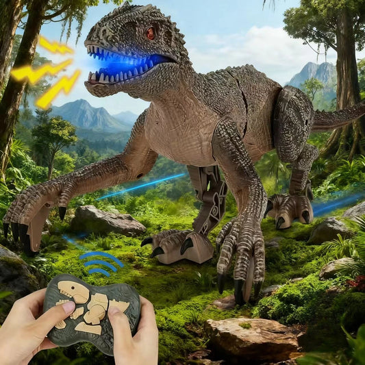 Remote Control Dinosaur Toys Kids RC Electric Walking Jurassic Dinosaur Simulation Velociraptor Toy With LED Light And Roaring