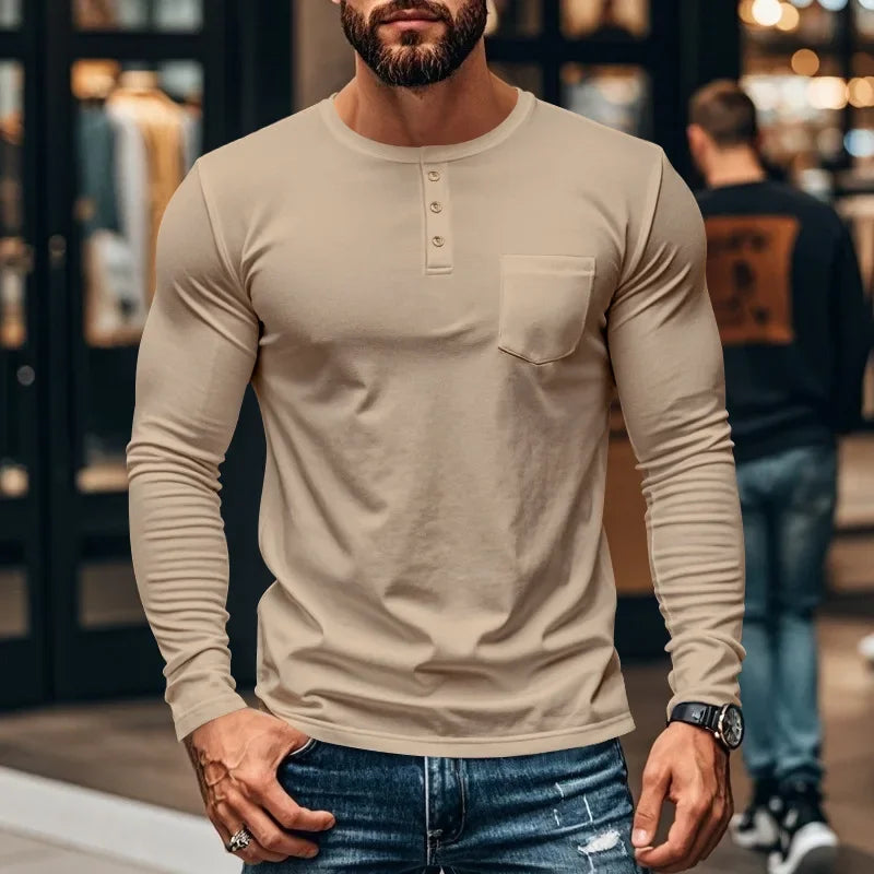 Men's Slim Fit Crew Neck Long Sleeve T-Shirt 2025 Autumn Winter Breathable Casual Bottom Shirt Top