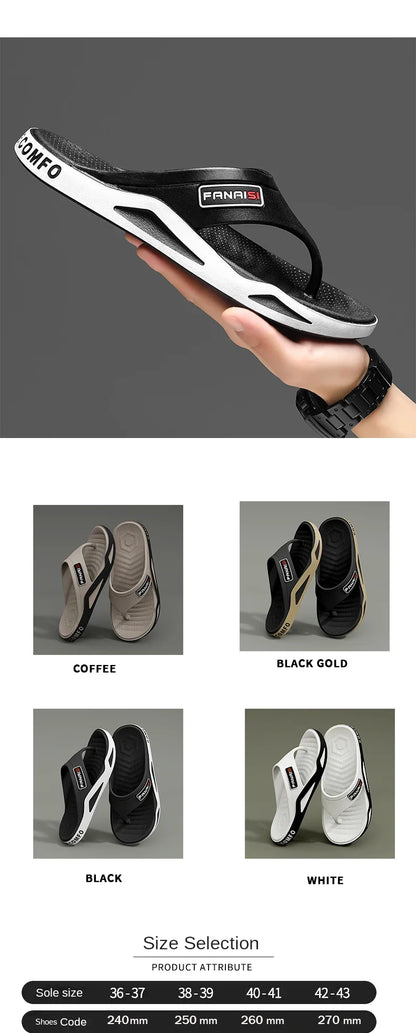 Men's Summer Flip Flops Black PVC Insole Outdoor Beach Sandals