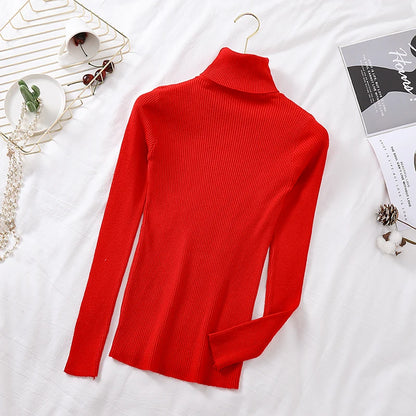 Women's Foldover Turtleneck Ribbed Knit Sweater Long Sleeve