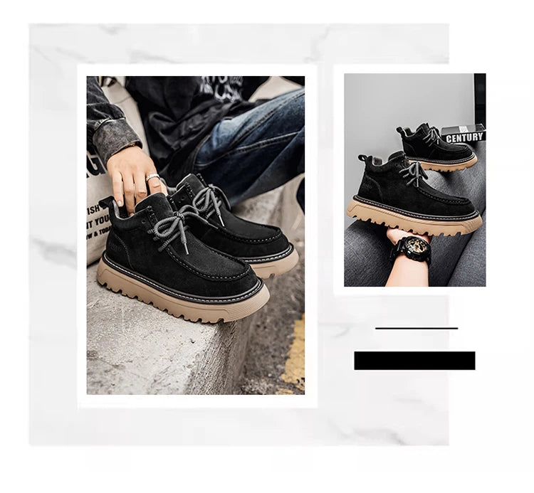 Mens Suede Leather Lace Up Ankle Boots Casual Retro Style