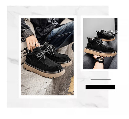 Mens Suede Leather Lace Up Ankle Boots Casual Retro Style