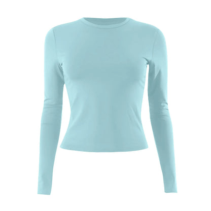 O-Neck Long Sleeve Cropped Top For Women Broadcloth Polyester