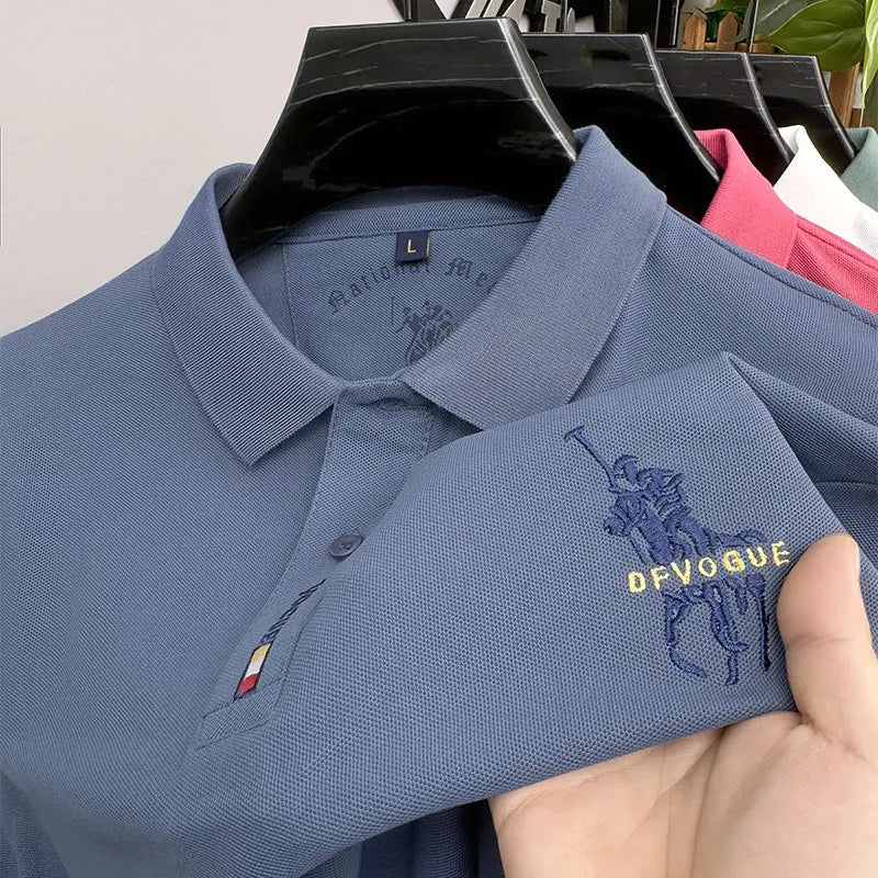 Popular Men's Spring and Autumn Horse Logo Trendy Brand Temperament Fashionable Outdoor Sports Top Long Sleeved Polo Shirt