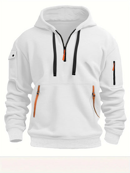 Hooded Sweatshirt For Men With Multi-Pocket Zipper Front