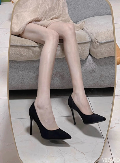 Womens Suede Pointed-Toe Pumps, Black, 8 cm Heel, Slip-On