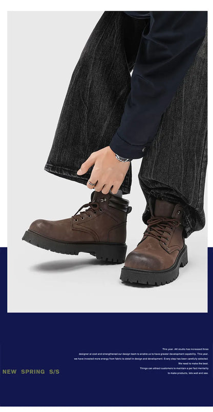 Men's Snow Boots Ankle-Height Leather Lace-Up Thick-Sole Size 39-46