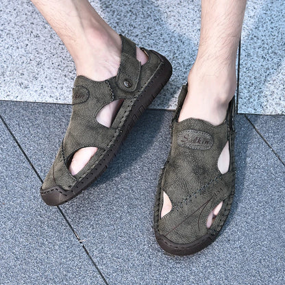Men's Sandals Bonded Leather Breathable Slip-On Anti-Skid Outdoor Beach