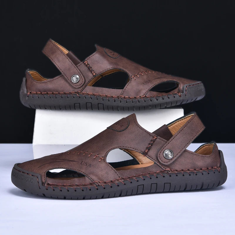 Men's Sandals Bonded Leather Breathable Slip-On Anti-Skid Outdoor Beach
