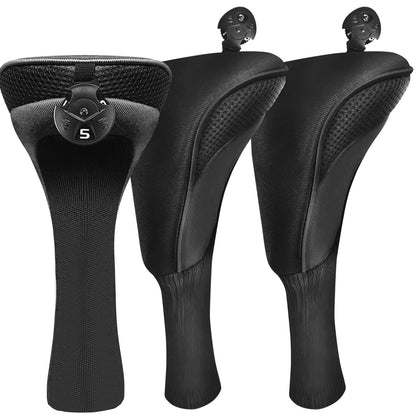 3-Pack Long Golf Club Head Covers For Woods Driver Fairway Hybrid