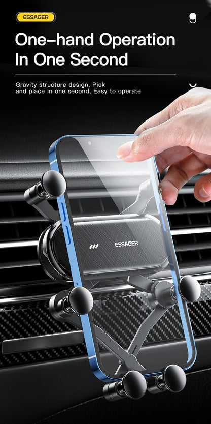 Universal Gravity Air Vent Clip Car Phone Holder, Black