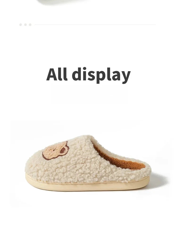 TZLDN Fashion Men's Slippers Winter Warm Cartoon Bear Lovely Indoor Soft Sole Non-slip Dormitory Causal Home Plush Shoes Couple