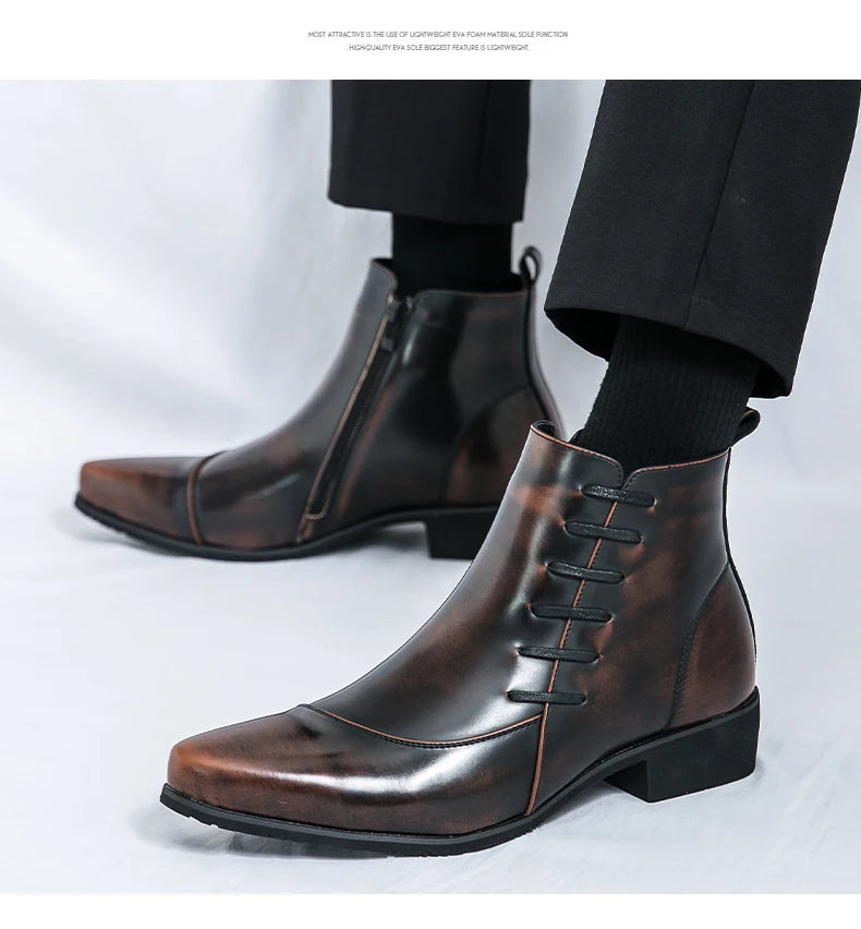 Men's Leather Riding Boots Ankle High ZIP Closure PU Lined