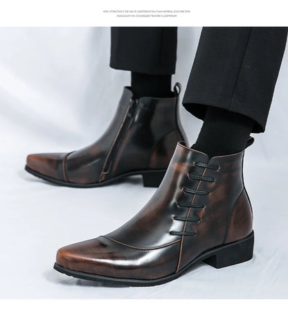 Men's Leather Riding Boots Ankle High ZIP Closure PU Lined