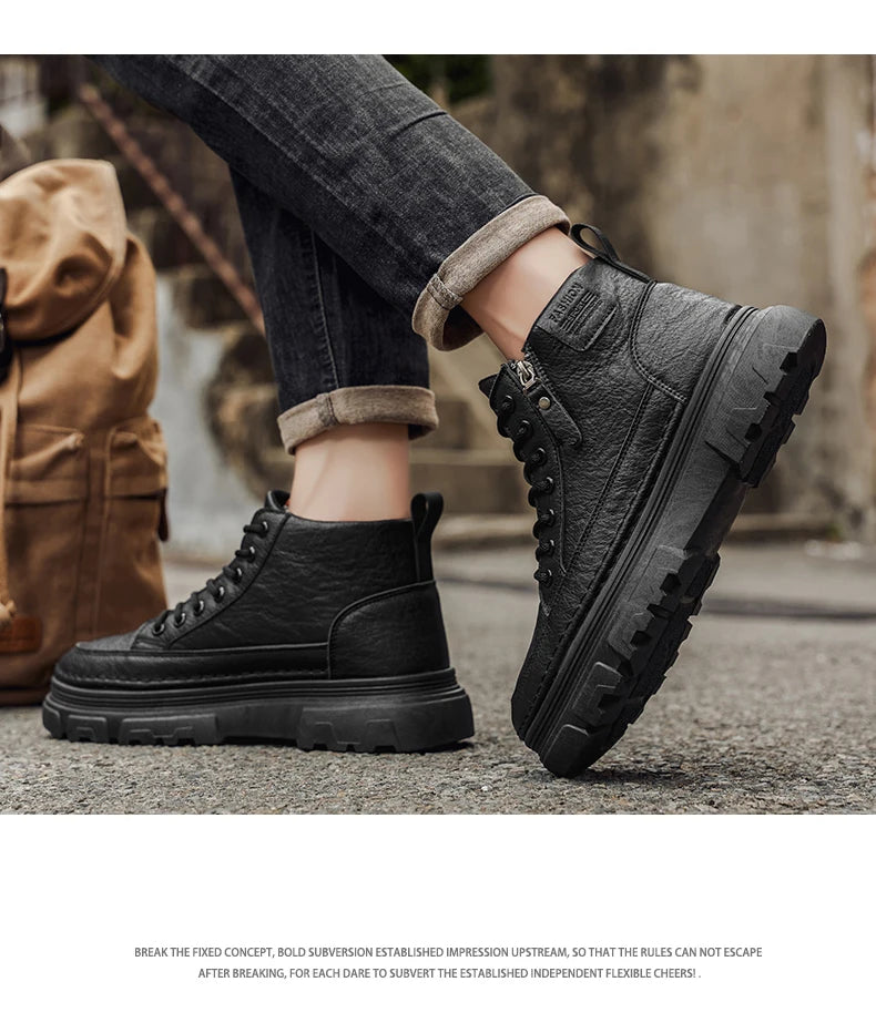 Men's Waterproof Leather Ankle Boots Mid Top Casual Outdoor Hiking