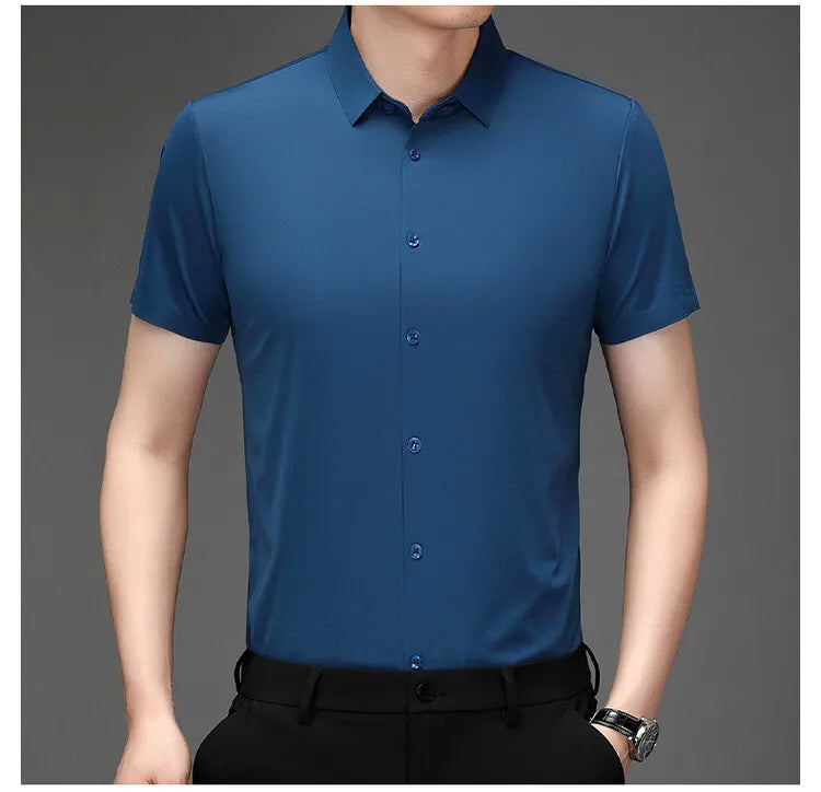 Men's Ultra Stretch Short Sleeve Shirt Business Casual  Breathable Stretchable Abrasion-Resistant Solid Color Short Sleeve Shirt