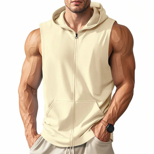 Summer Men's Hooded Zipper Tank Tops Casual Fitness Sports Vest Fashion Zipper Sleeveless Cardigan Tees Tops Male running Vest