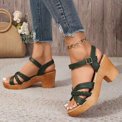 Braided High Heel Sandals Women Gladiator Platform Ankle Strap