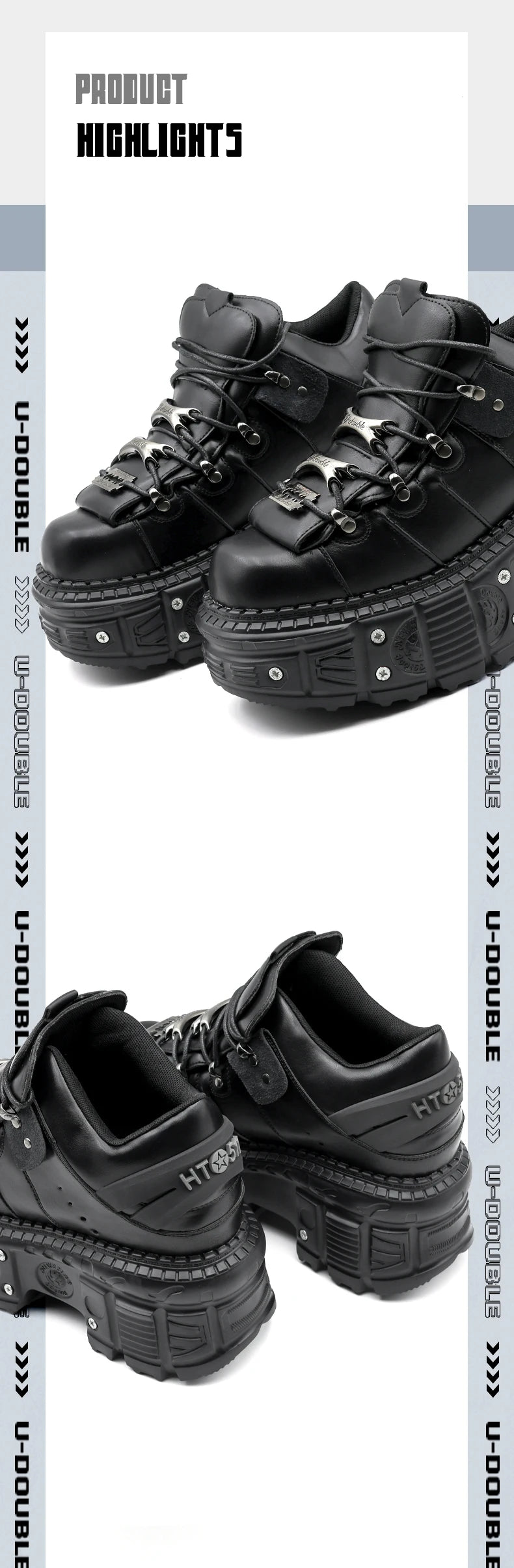 2025 New Punk Style Women Shoes Lace-up Heel Height 6CM Platform Shoes Woman Gothic Ankle Rock Boots Metal Decor Woman Sneakers