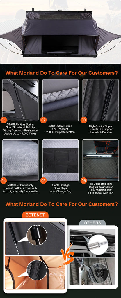 Aluminum Four-Person Rooftop Tent, Hard Shell, Closed Size 212x131x19 cm