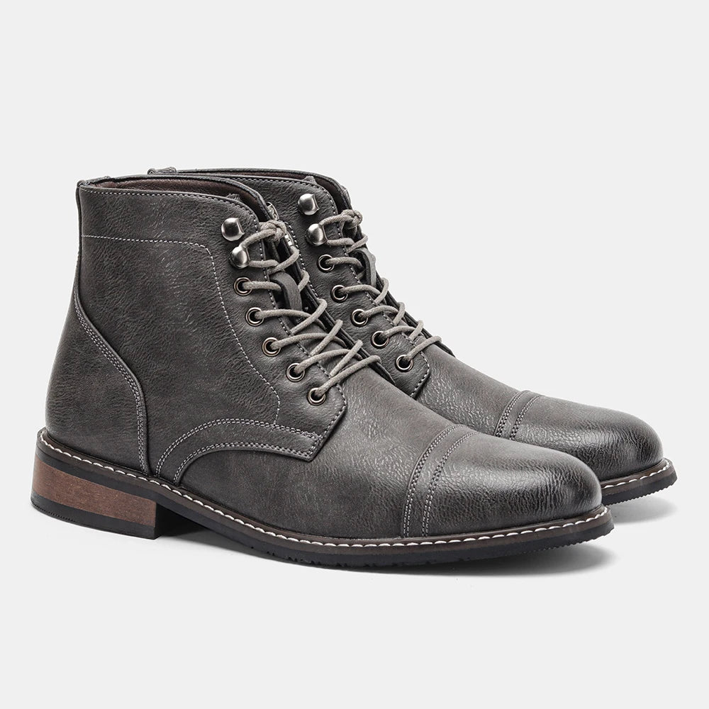 Leather Men's Ankle Boots, Lace-Up, Med Heel, Basic Boots