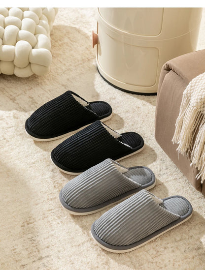 Plush Winter Men Slippers Non Slip Indoor Comfort Flat Heel