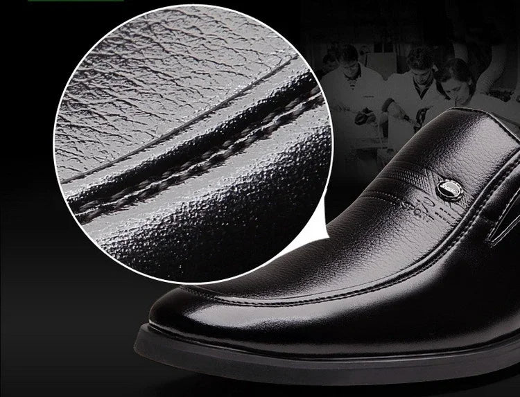 Leather Men's Slip-On Breathable Formal Shoes, Black, Sizes 38-44, Loafers