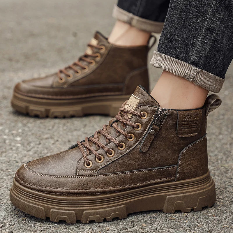 Men's Waterproof Leather Ankle Boots Mid Top Casual Outdoor Hiking