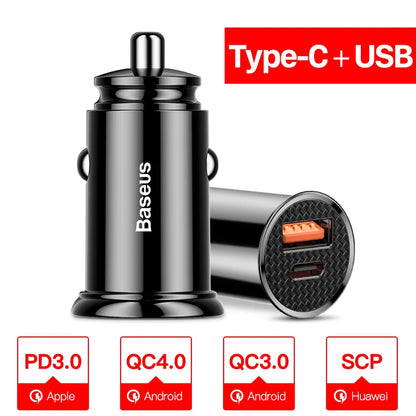 USB Car Charger 30W Type C PD QC 4.0 3.0 PPS SCP FCP